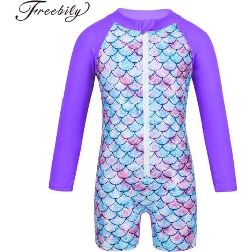 Summer Toddlers Swimwear Baby Girls Long Sleeves Swimsuit Mermaid Fish Sales Pattern Printed Rash Guards Infants Girl One-piece