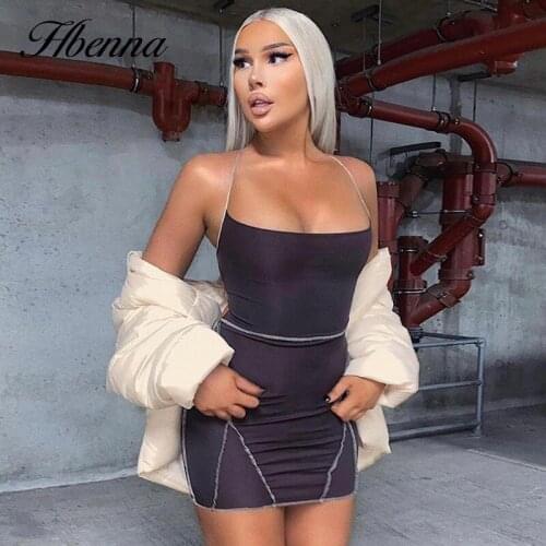 Hbenna Sexy Bodycon Mini Dress Women Clubwear Sexy Patchwork Backless Bandage Laceup Summer Dresses 2021 Fashion Clothing Women