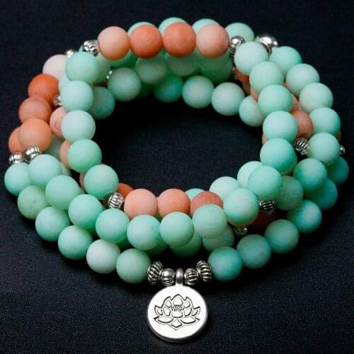 Matte Green Chalcedony With Pink Aventurine Natural Stone Beaded Bracelet For Women Men Lotus Wing Charm Necklace,Christmas Gift