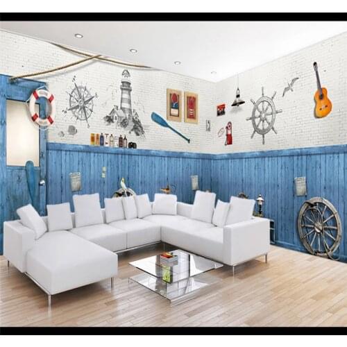 Milofi Blue wood Mediterranean background wall painting custom wallpaper 8D waterproof wall cloth