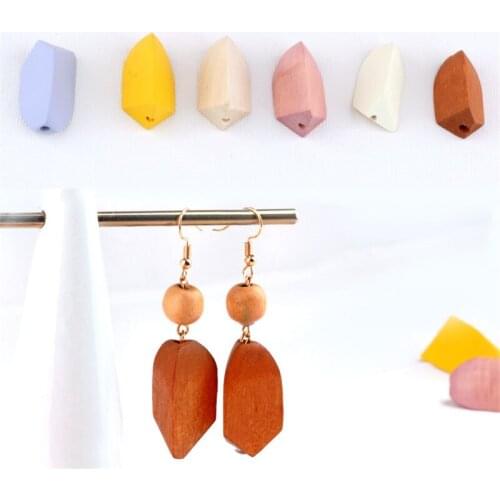 Mini Order 10pcs 18*33mm Colorful Wooden Beads Charms Ornament Accessories DIY Jewelry Findings Earring Wood Floating Pendants