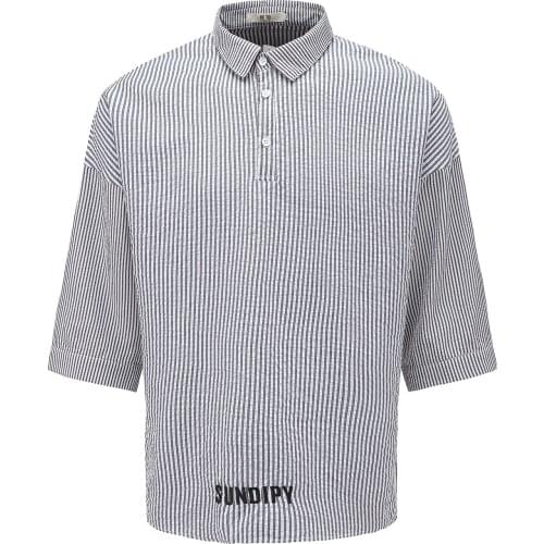 Summer 2019 Harajuku Mens 5-sleeve Striped Shirt Loose Hip Hop Youth Shirt Jc01