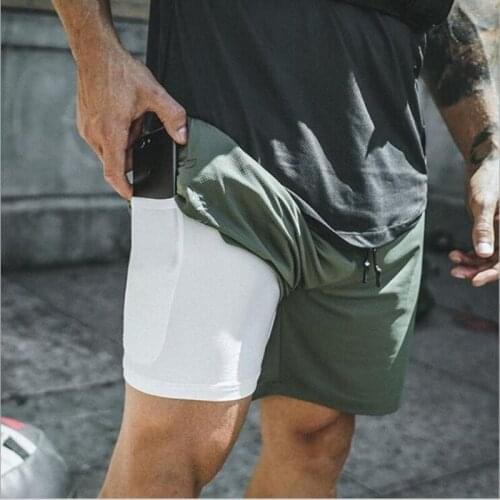 Mens 2 In 1 Running Shorts Security Pockets Leisure Shorts Quick Drying Sport Shorts Built-in Pockets Hips Hiden Zipper Pockets