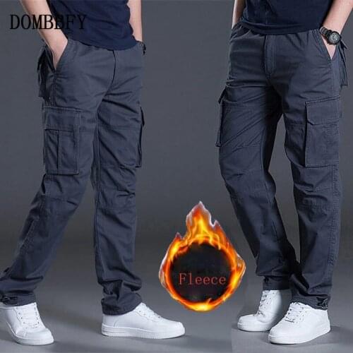 Mens Winter Pants Thick Warm Cargo Pants Casual Fleece Pockets Military Trousers Male Fashion Loose Baggy Joggers Plus Size 4XL