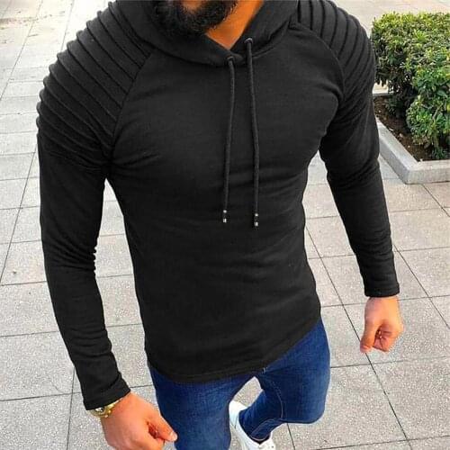 Mens Casual Slim Fit Pullover Hooded Pleated Hoodies Bodybuilding Sportswear Male Clothing Sweatshirt Tracksuit Jogging Hip Hop