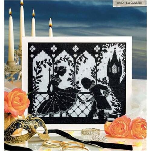 Cross Stitch Kit 11CT Medium Plat Printed Cloth Handmade Material Bag Cinderella Glass Slipper Couples Characters