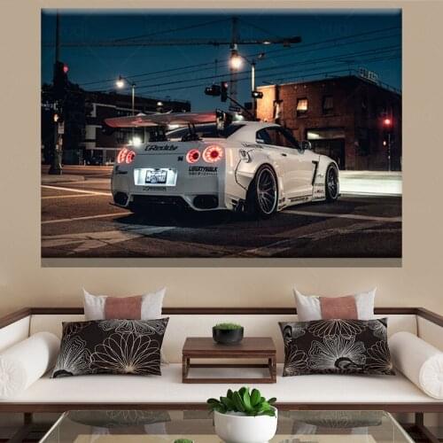 Nissan Tuning GT R R35 White Super car Posters and Prints Modern Wall Art Picture Canvas Painting for Living Room Decor Unframed