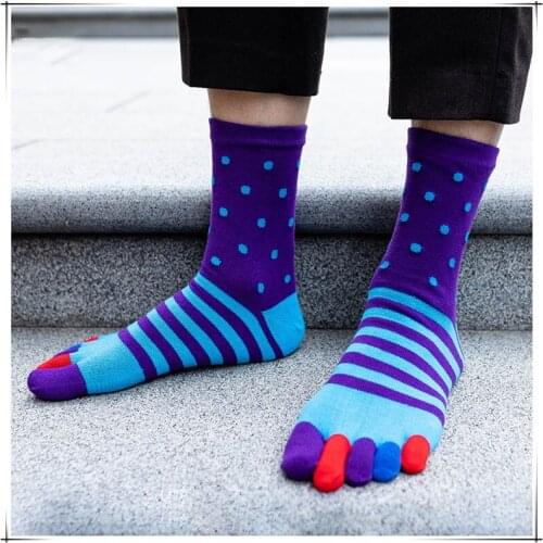 Mens Cotton Toe Socks Striped Contrast Colorful Patchwork Five Finger Socks Free Size Basket Calcetines Short Sox Gifts for Men