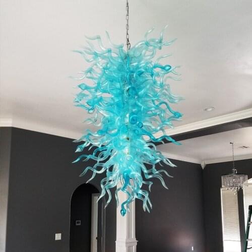 Wholesale 100% Mouth Blown Glass Chandelier Lighting Energy Saving Turquoise Chandelier Glass Art Pendant Lamp Designs for Home