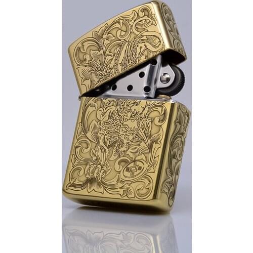 Zorro Kerosene Lighter Pure Copper Carving Classic Pattern Outside Tool Men Gift Gasoline Oil Lighter With Original Case