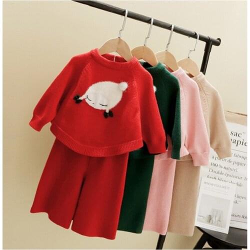 Autumn and winter childrens lovely long sleeve sweater suit girls' knitting temperament Pullover Sweater wide leg pants