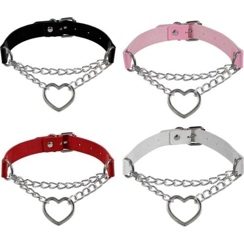 Punk Style PU Leather Heart Studded Choker Necklace Rivet Buckle Collar Necklace Gift For Women Birthday Party Gift Jewelry