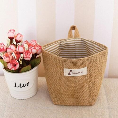 Hot Ins Style Hanging Flower Bag Living Room Gadget Storage Cotton Linen Organizer Pouch