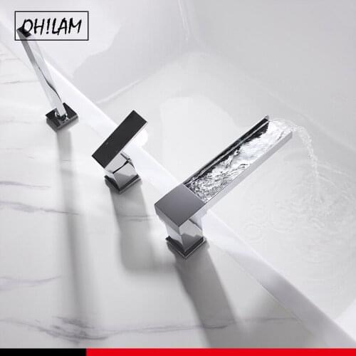 1-Handle Deck-Mount Waterfall Roman Tub Filler Faucet With Handshower Polished Chrome