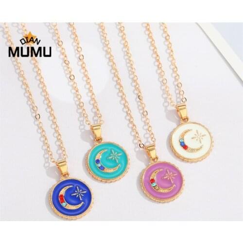 Simple Sun Clavicle Chain Necklace Choker Bohemia Colorful Zircon Moon Round Pendant Necklace For Women Jewelry Gift