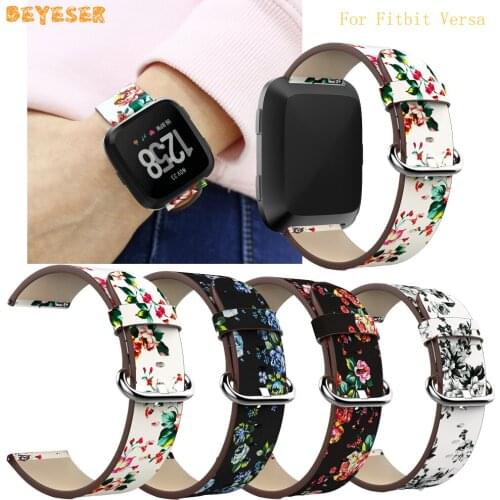 Fashion Genuine Leather Printing Strap For Fitbit Versa Watch Replacement Band Adjustable New Watchband Bracelet Accessories