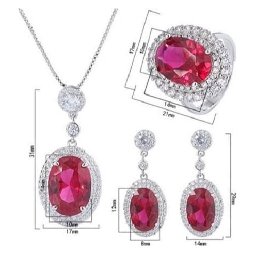 QTT Luxury Oval Jewelry Set Red Cubic Zirconia Necklace Earrings Ring For Women 925 Sterling Silver Wedding Anniversary Gif