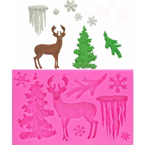 Christmas tree Deer Shaped Silicone Mold Snowflake icicles Cake Decoration Fondant cookies Candy decors tools T1149