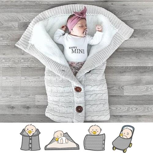 Baby Sleeping Bag For Newborn Extract Envelope Knit Wool Warm Sleepck Winter Footmuff Stroller Knitted Swaddle Blanket Slaapzak