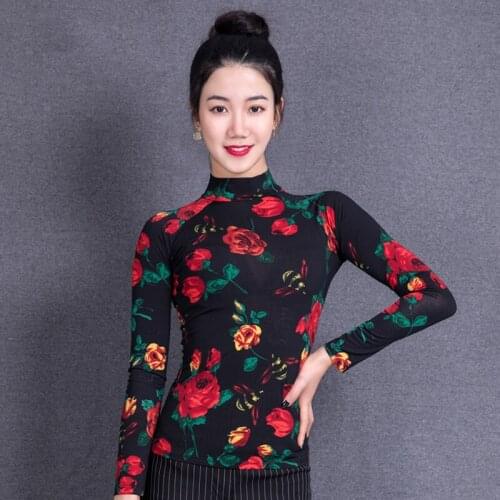 Modern Latin Dance Tops Female Adult Rumba Costumes For Training Tango Wear Salsa Cha Cha Samba Dancing Long Sleeve Shirt VO280