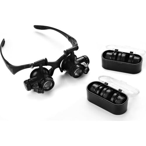 10x 15x 20x 25x Watch Repair Loupes Binocular Magnifying Glasses Glass Style Magnifier with LED Lights Eyewear Magnifier