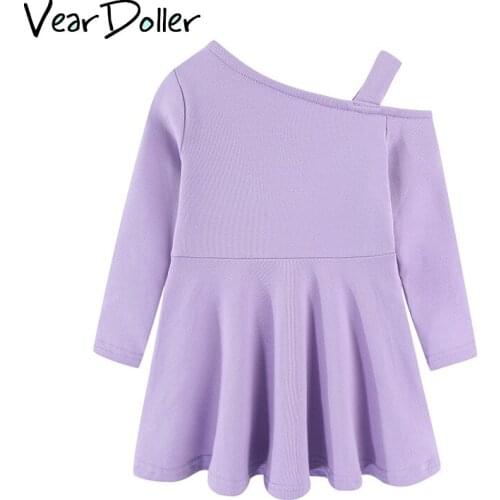 VearDoller GIrls Dress 2021 New Fashion Kids Offshoulder Solid Draped Long Sleeve Dress Children Clothes for 1-6Y