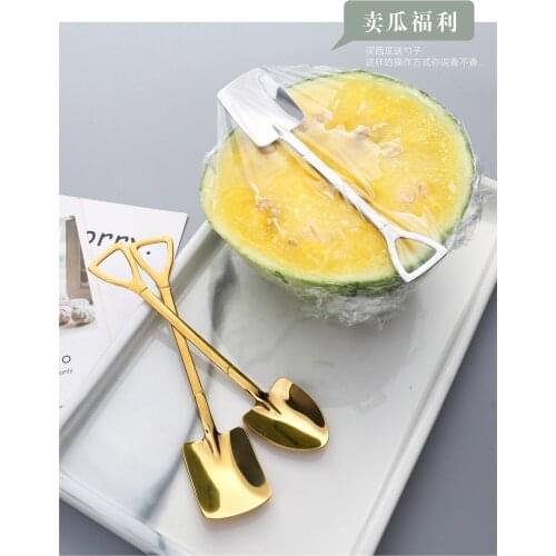 Stainless Steel Iron Shovel Spoon Coffee Ice Cream Spoon Engineering Shovel Retro Cute Square Head Spoon Kitchen Gadget
