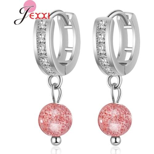 Super Nice Beautiful Genuine 925 Sterling Silver Earring With Shiny Pink Crystal Female Fashion Jewelry Gift For Wife Girlfriend