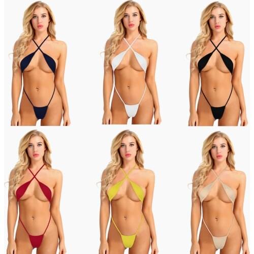 Women Sexy Lingerie Micro Thong Mini Bikini Bra Tiny G String Swimwear Bodysuit