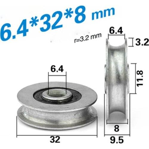 10pcs Grooved bearing U concave wheel 6mm wire rope guide wheel suspension wheel support pulley cross line fixed pulley 6.4*32*8