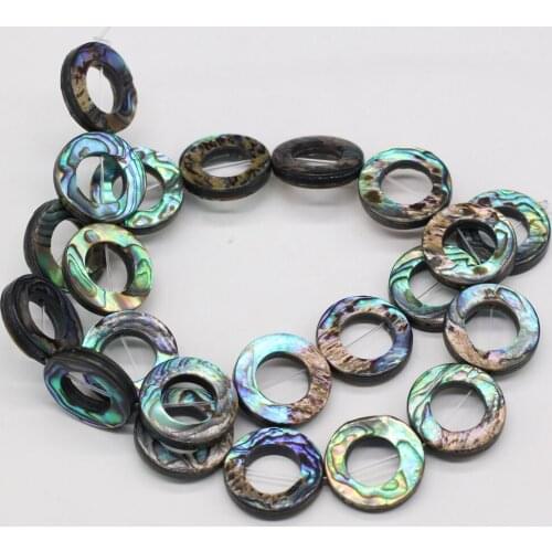 2Pcs Natural Abalone Shell Beads Ring Shape Shiny Abalone Shell Necklace Accessories Charm for Jewelry Making Bracelet Earrings