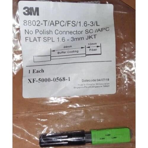200PCS 3M 8802-T/APC/FS/1.6-3/LX No Polish NPC Fiber Optic Fast Connector SC/APC FLAT SPL 1.6-3mm JKT quick connector