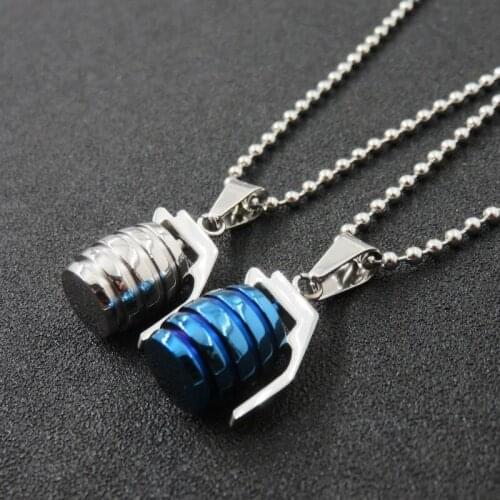 60cm Chain Blue Color Stainless Steel Punk Antitank Grenade Necklace Pendant Fashion Jewerly for Men