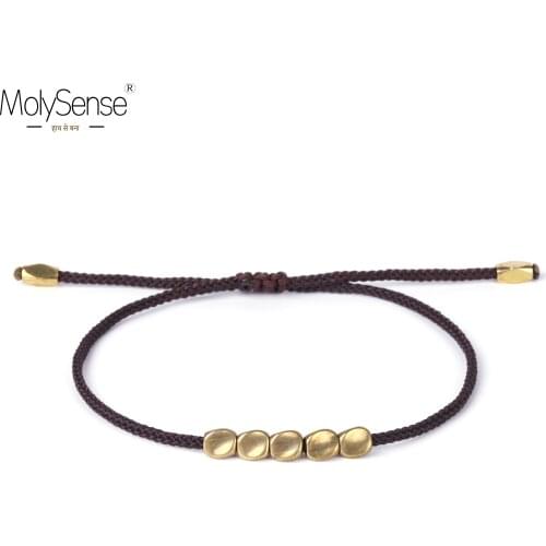 MolySense Handmade Tibetan Copper Beads Cotton Thread Lucky Rope Bracelet & Bangles For Women Men Bracelets