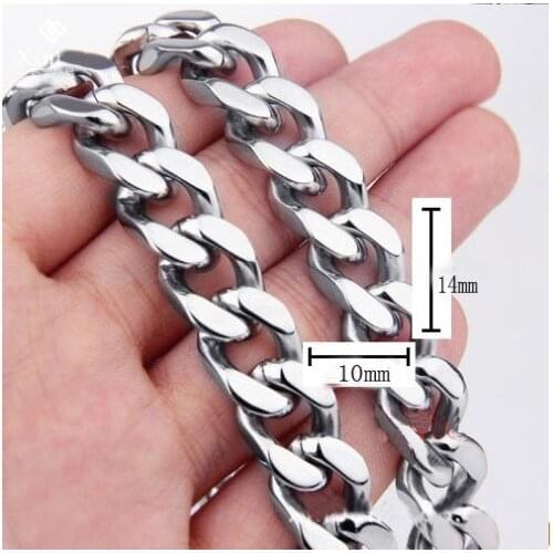 10/12/14mm High Quality 316L Stainless Steel Silver Color Cuban Curb Link Chain Mens Jewelry Necklace Or Bracelet 7-40"