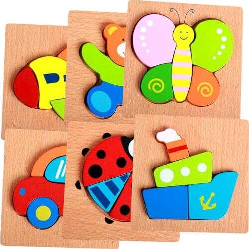 Kids Wood 3D Animal Wooden Puzzles For Kids Cognitive Montessori Wooden Toys Baby Jigsaw Puzzles Early Educational Toy Baby