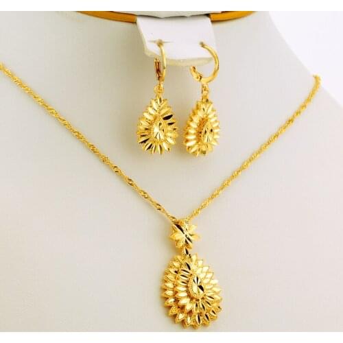 Dubai Jewelry Sets African Heart Necklace and Earrings For Women Fashion 24K Gold Color Love Ethiopian Wedding Arab Bride Gifts