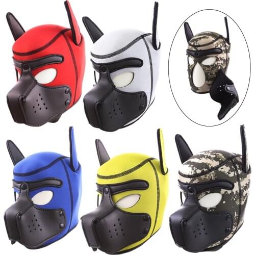 Fetish Slave Bdsm Bondage Flirting Sex Toys of Erotic Costumes of Pup Cosplay Padded Latex Rubber Dog Hoods Mask for Women Men