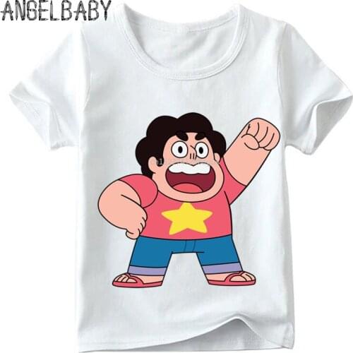 Boys/Girls Cartoon Steven Universe Design T shirt Kids Summer White Tops Children Funny Print T-shirt,HKP5054