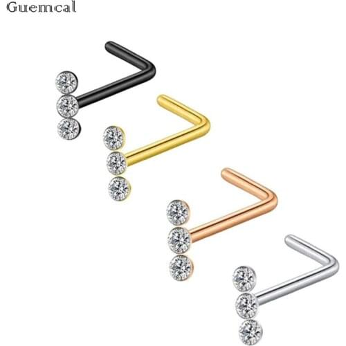 Guemcal 1pc Crystal Stud Nose Ring 0.8*7mm Stainless Steel Nose Hoop Set Stud Piercing Jewelry