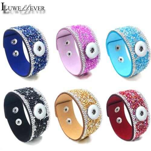 Hot Interchangeable Crystal 053 Rhinestones Velvet Leather Bangle Fit 18mm Snap Button Bracelet Charm Jewelry For Women Gift