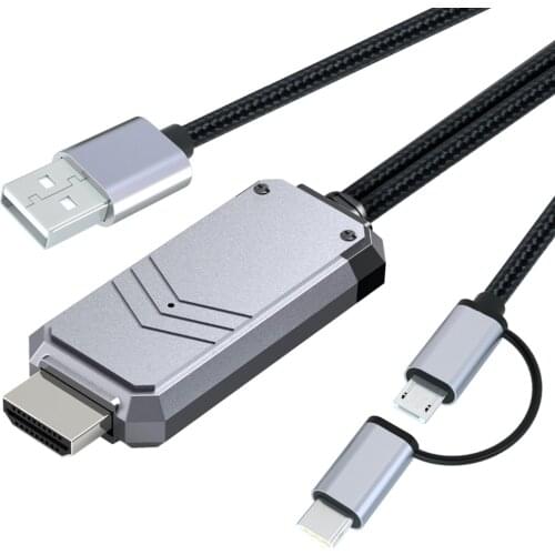 Type C/Micro USB to HDMI Cable 1.8 Meters,1080P HD HDMI Cable for Android Phone to TV/Monitor Mirroring Cable