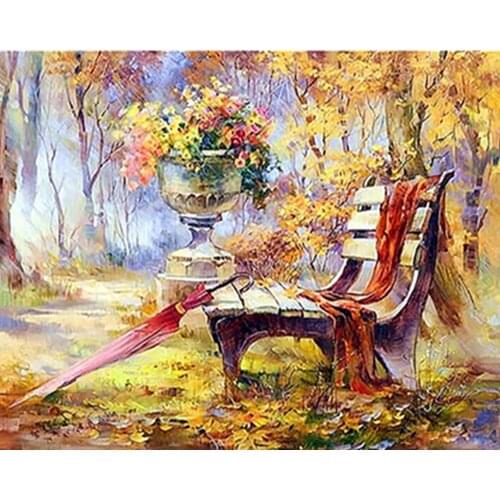 L5951 Landscape Oil Painting Bench cross stitch Oil painting girl 11/ 14ct /16/28/27CT cloth cotton thread embroidery DIY