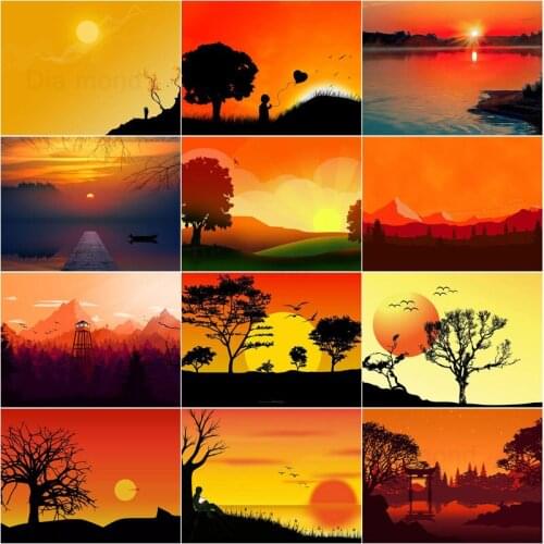 Sunset Natural Scenery 5D Diamond Painting Forest Dusk Picture of Rhinestones Embroidery Cross Stitch Kits Mosaic Art Home Decor