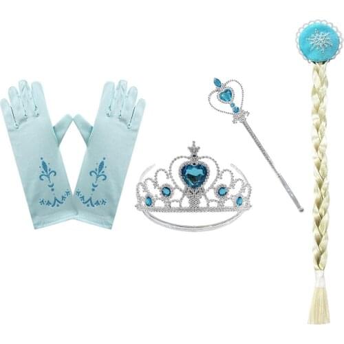 Girls Elsa Accessories Gloves Wand Crown Jewelry Set Halloween Girls Princess Accessories Set Clothing Snow Queen 2 Accessories