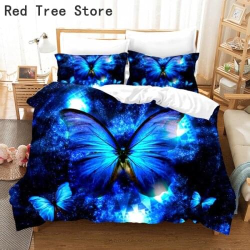 3D Printed Duvet Cover Set Blue Butterfly Animals Queen King Size Bed Linen Twin Full Single Double Bedding Set Blue Quilt Cover