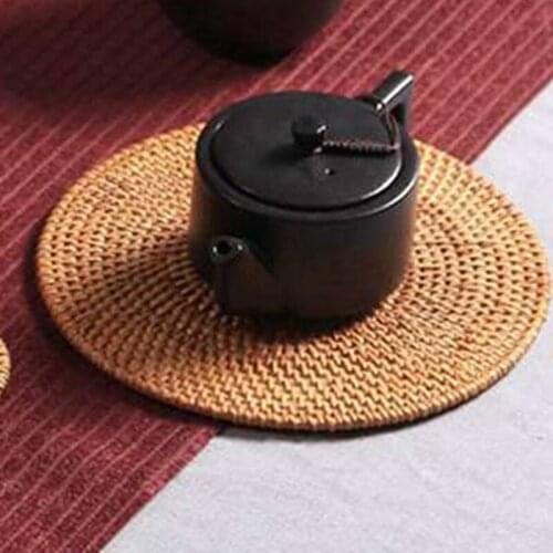 Round Rattan Coasters Rattan Table Mats Heat Resistant Mats Weave Placemats for Drinks Holder for Kitchen Table Drinks