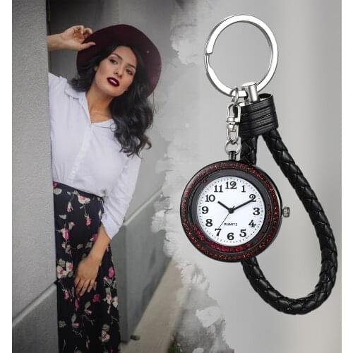 LANCARDO Vintage Clip On Carabiner Watch Backpack Buckle Nurse Watch Arabic Numerals Surface Leather Cord Keychain Watches