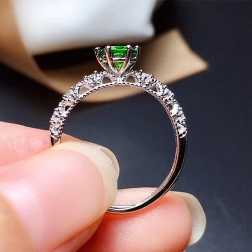 LeeChee Genuine Diopside Ring for Young Girl Birthday Gift 4MM Natural Green Gemstone Romantic Jewelry Real 925 Sterling Sliver