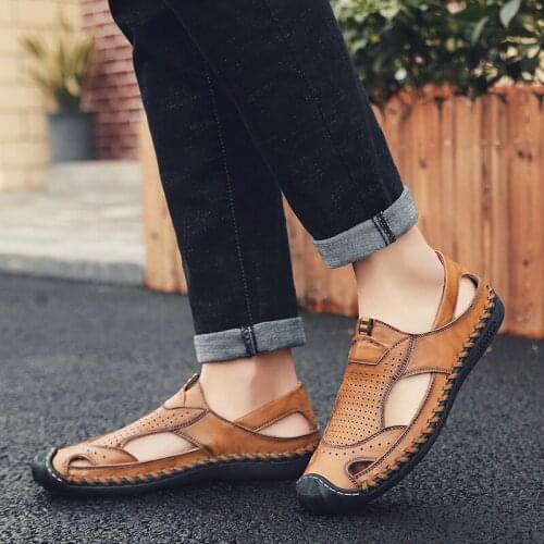 Summer Mens Sandals Jelly Sandals Men Outdoor Indoor Mens Leather Cork Rubber Safety Mens Sandles Genuine Slides Black